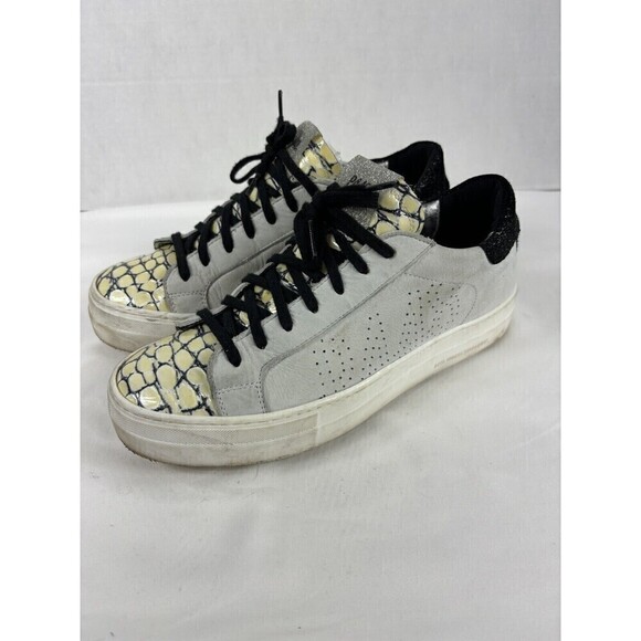 P448 John Sneakers Light Grey Black Glitter Reptile Print Embossed Toe Tongue 40 - Picture 1 of 15